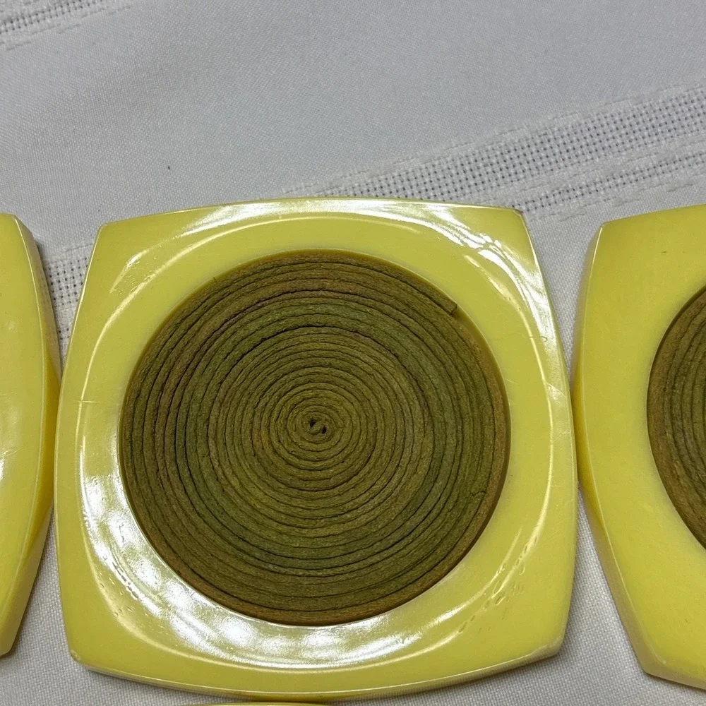 Vintage MCM Mid Century Set of 6 Plastic Drink Coasters Yellow